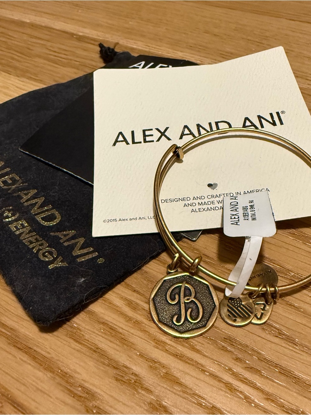 Alex and Ani Gold-Tone Initial B Octagon Charm Bangle